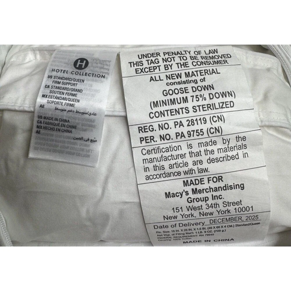 Hotel Collection European White Goose Down Firm Density Pillow , Standard/Queen